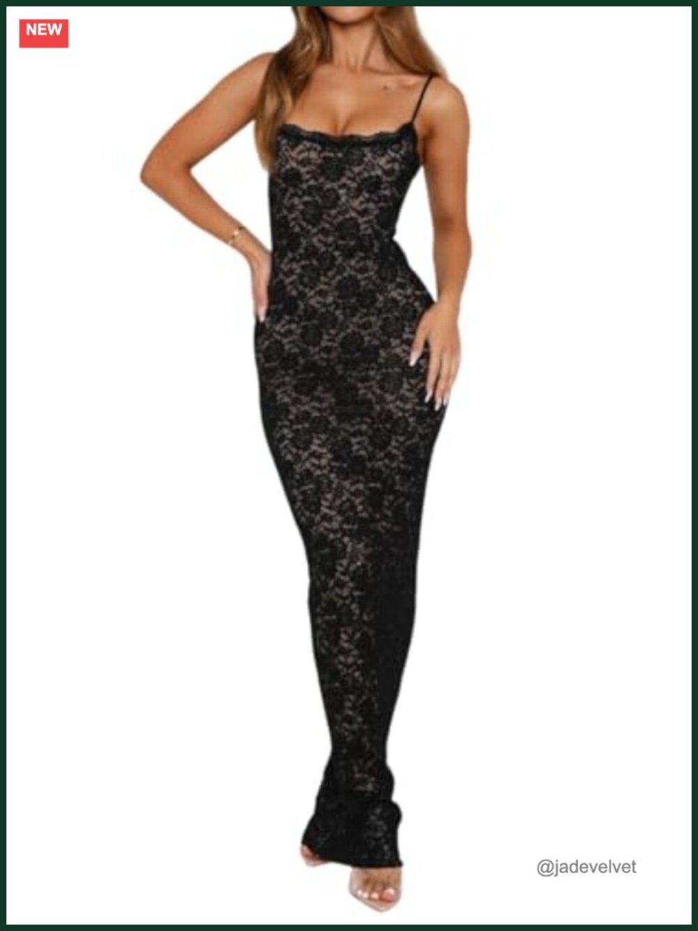 Lace Maxi Dress Spaghetti Strap Slim Fit Sleeveless Gown Evening Party